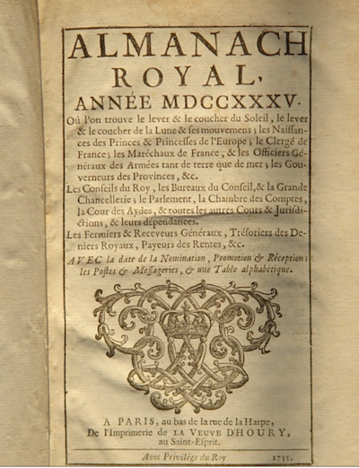 Le premier Almanach Royal