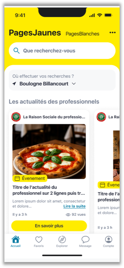 Aperçu des Actus locales sur l'application mobile PagesJaunes