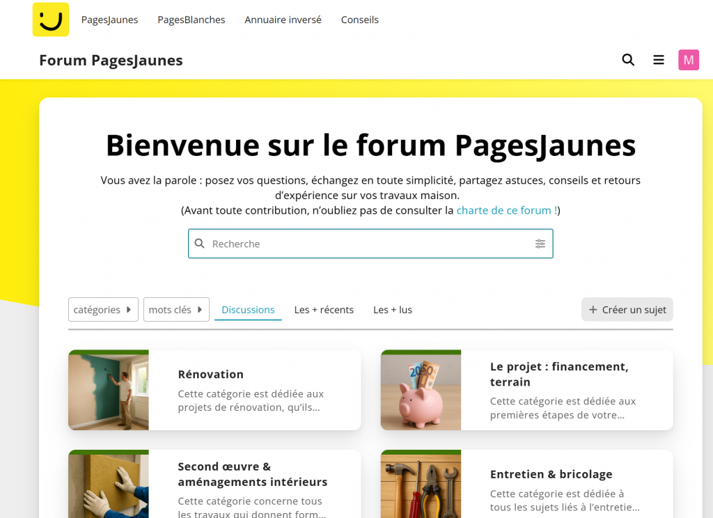 Page d'accueil du Forum PagesJaunes