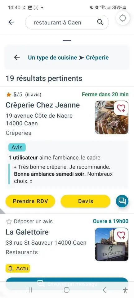 Affichage des résultats correspondant au besoin renseigné