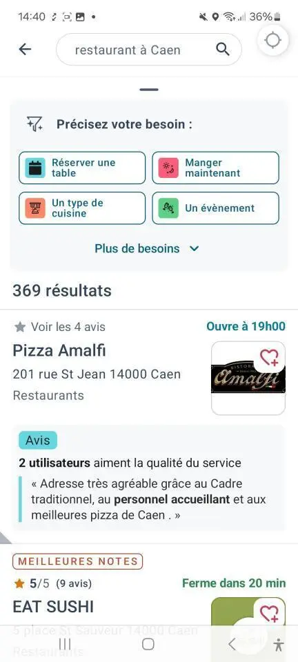 Affichage du premier niveau de recherche par le besoin en liste réponse